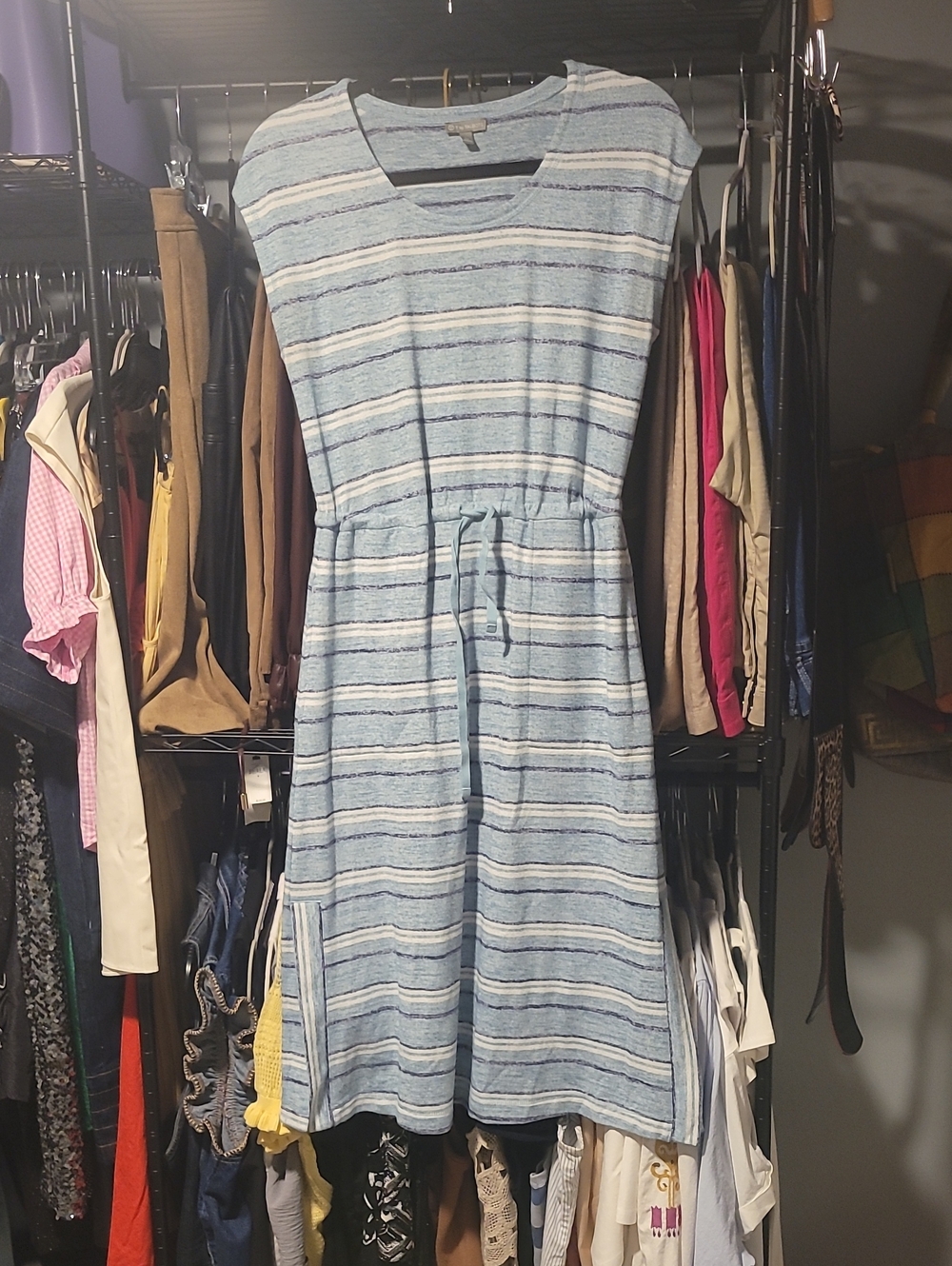 Talbots Light Blue Striped Midi Dress
